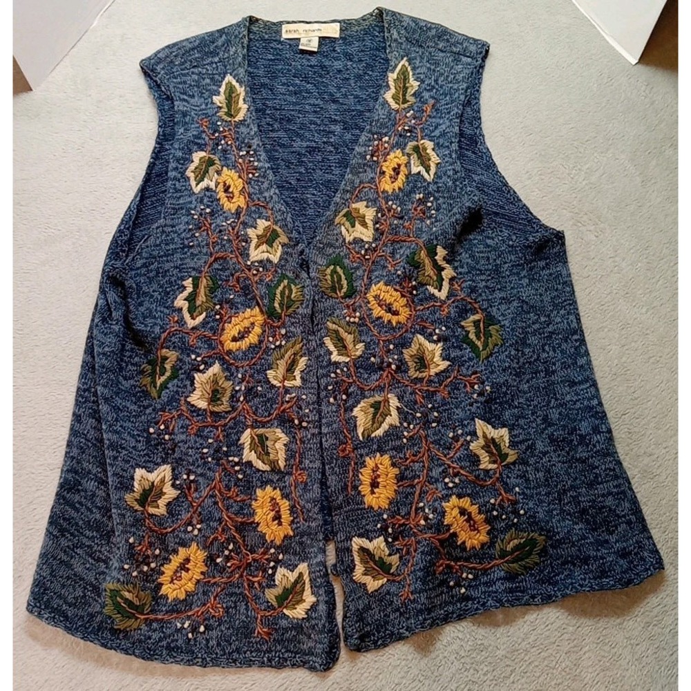 Vtg Sarah Richards Plus Women's 24W/44 Vest Autumn Fall Embroidery Festive 90's